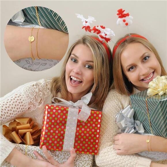 Gold Initial Bracelet for Women Layered Beaded Monogram Charm Jewelry Gift - Picture 5 of 7